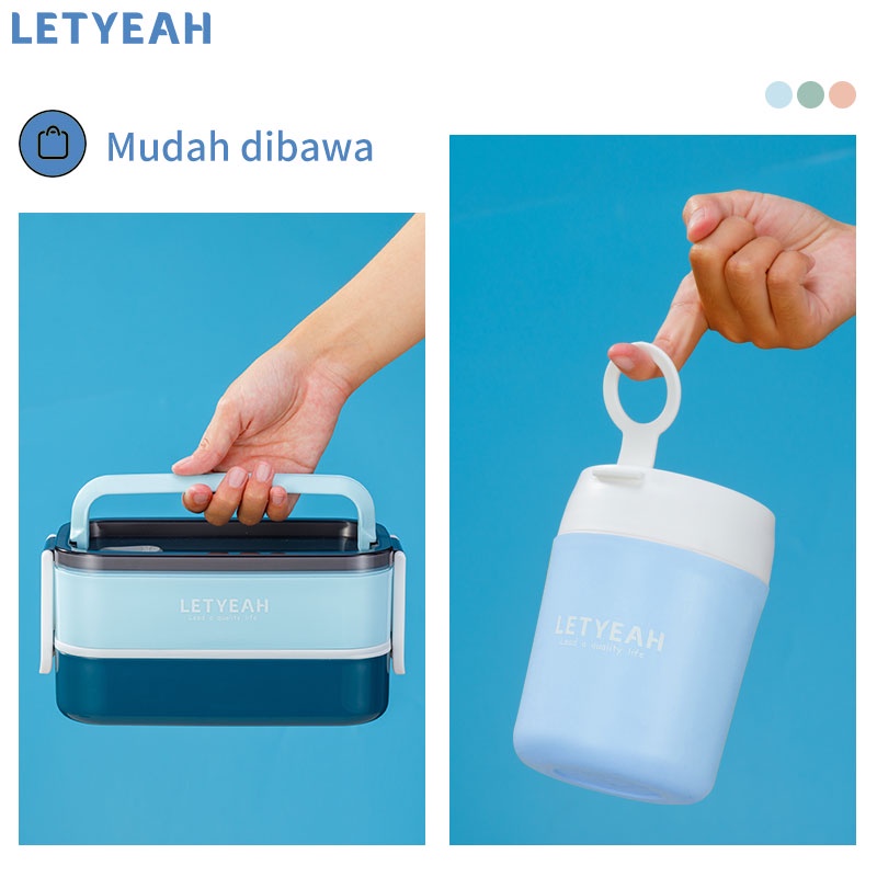 letyeah Lunch box 2 susun 1600ml dan Cangkir Sup 500 ml set /Free peralatan makan