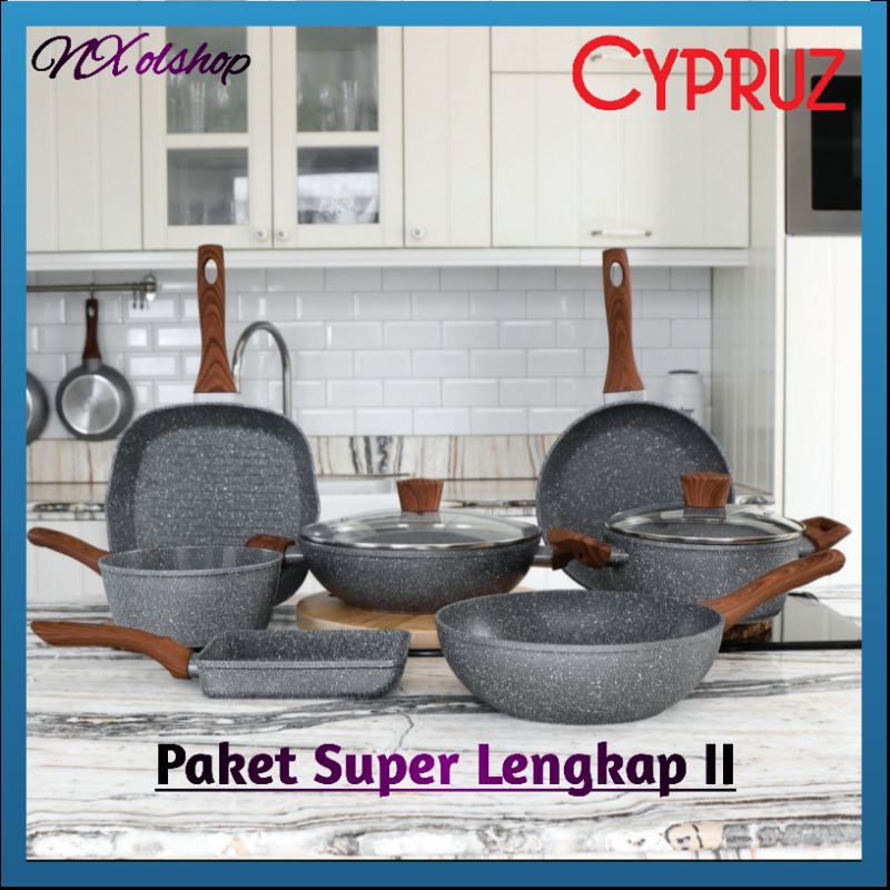 Cypruz - Paket Super Lengkap II Panci Cypruz Set Cookware Marble Wajan