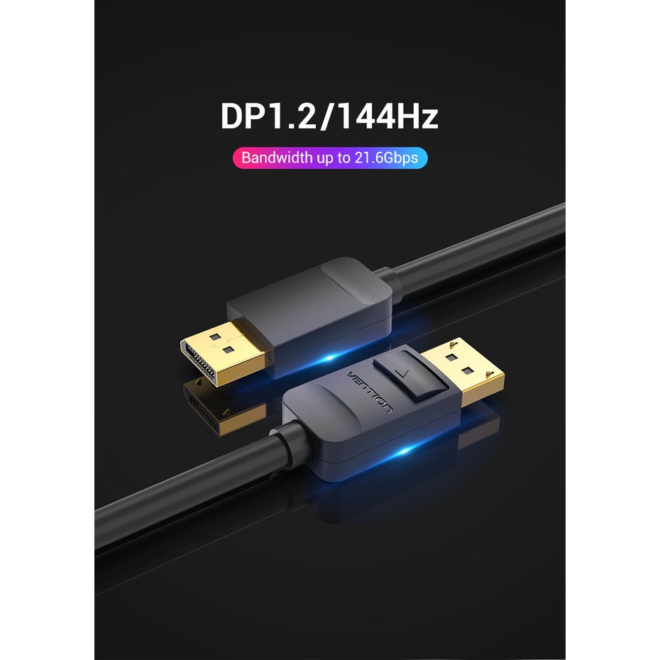 ( Bisa Cod ) Vention Kabel DisplayPort Display Port 4k 60hz High Speed 21 Gbps HAC