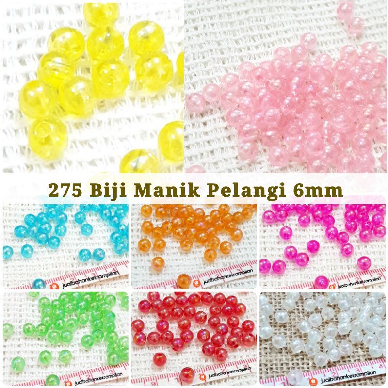 275 biji Mote AB Monte Manik 6mm Bulat  Transparan Pelangi Bahan Strap Mask Korea