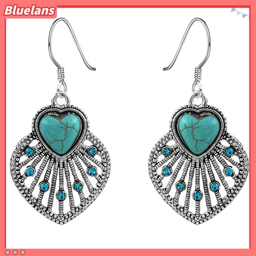 Anting Kait Gantung Desain Daun Hollow Hias Turquoise Gaya Bohemian Untuk Wanita