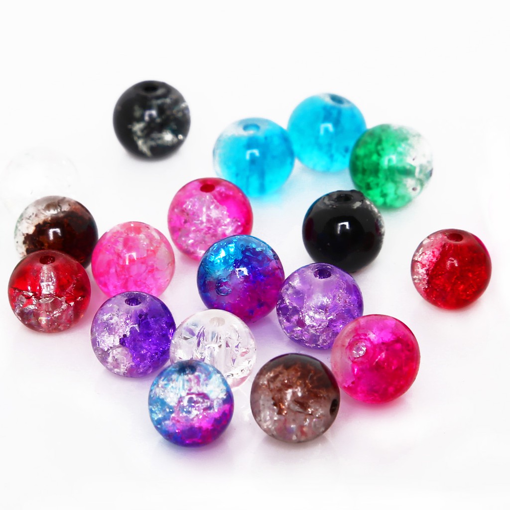 8 mm Double Colored Round Cracked Glass Beads Quartz Crystal Loose Spacer Beads For DIY Jewelry Making