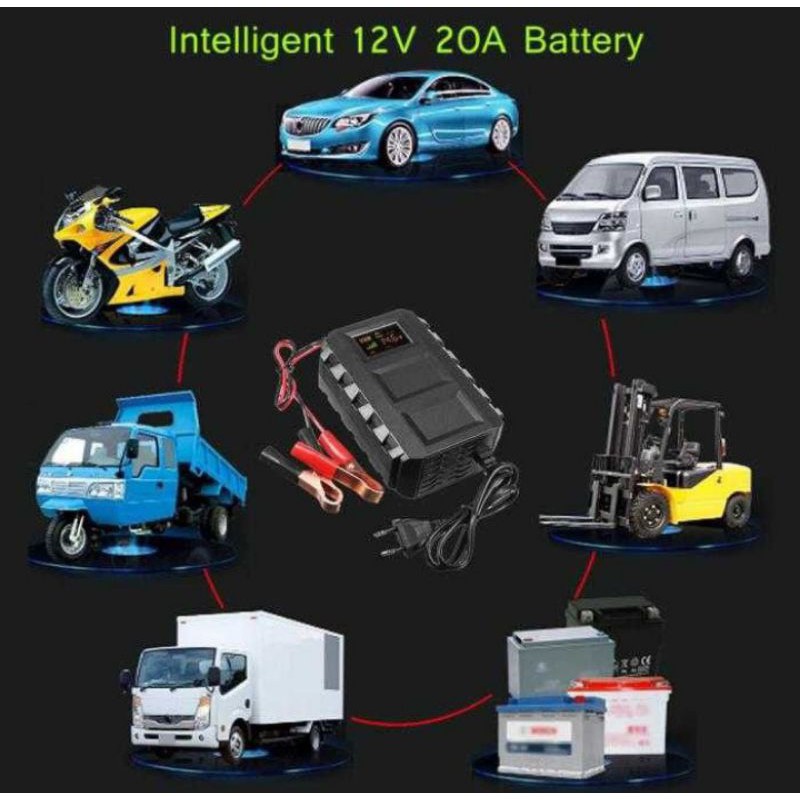 Cas Aki Mobil Truk 12V 20A Otomatis / Smart Fast Charger Aki 12V 20A