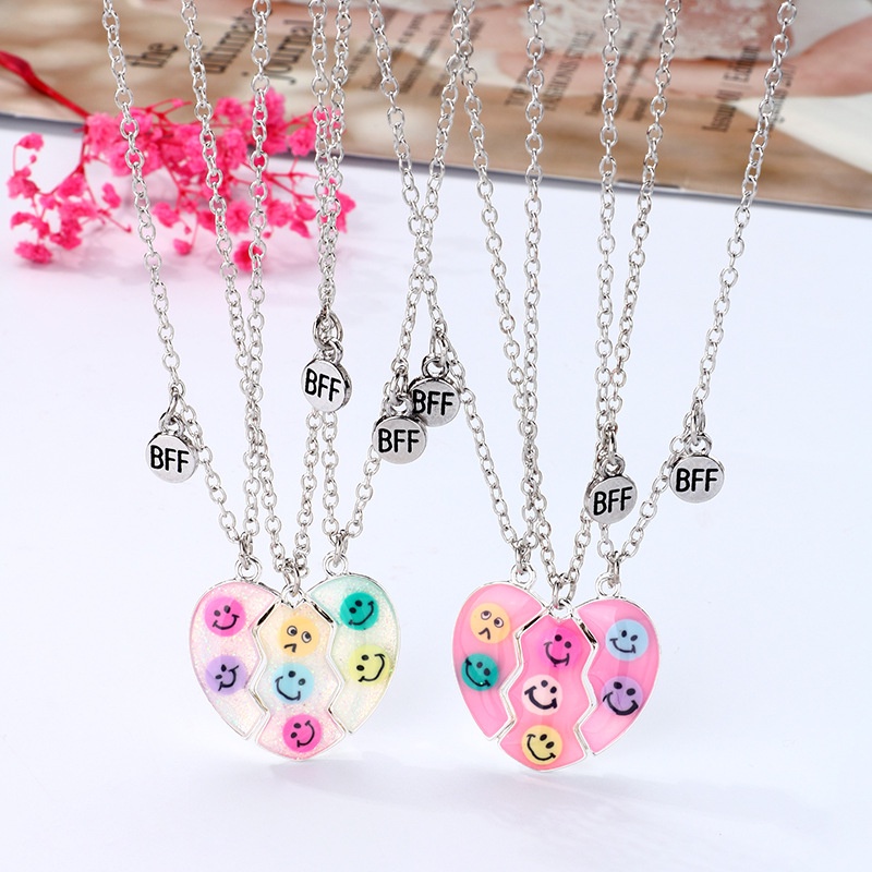 3pcs / Set Kalung Liontin Enamel Magnetik Motif Happy Face Smily Untuk Pria Dan Wanita