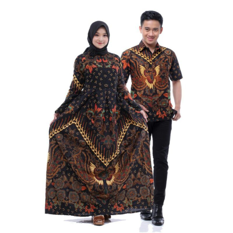 Mall Grosir Sarimbit Couple Batik Gamis Sogan Kipas Hitam Valentine Diskon Murah