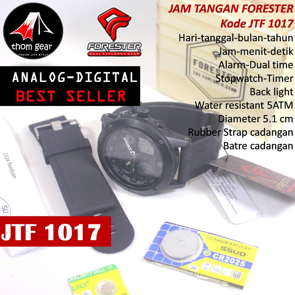 Forester Jtf 1017 Jam Tangan Pria Origial Forester Analog Digital Adventure Sport Outdoor Waterproof Water Resistant Anti Air Pria Cowok Original Ori Terbaru 2022 Free Rubber  Strap Cadangan Batre Box Kayu Thomgear Bangakalan Palangkaraya Pare Cianjur