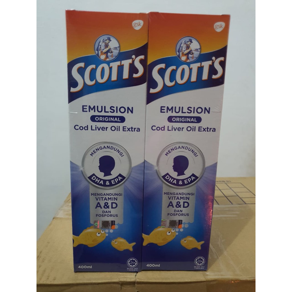 MINYAK IKAN SCOTT’S EMULSION COD LIVER OIL EXTRA SCOTT MALAYSIA SKOT MALAYSIA ORIGINAL DAN JERUK