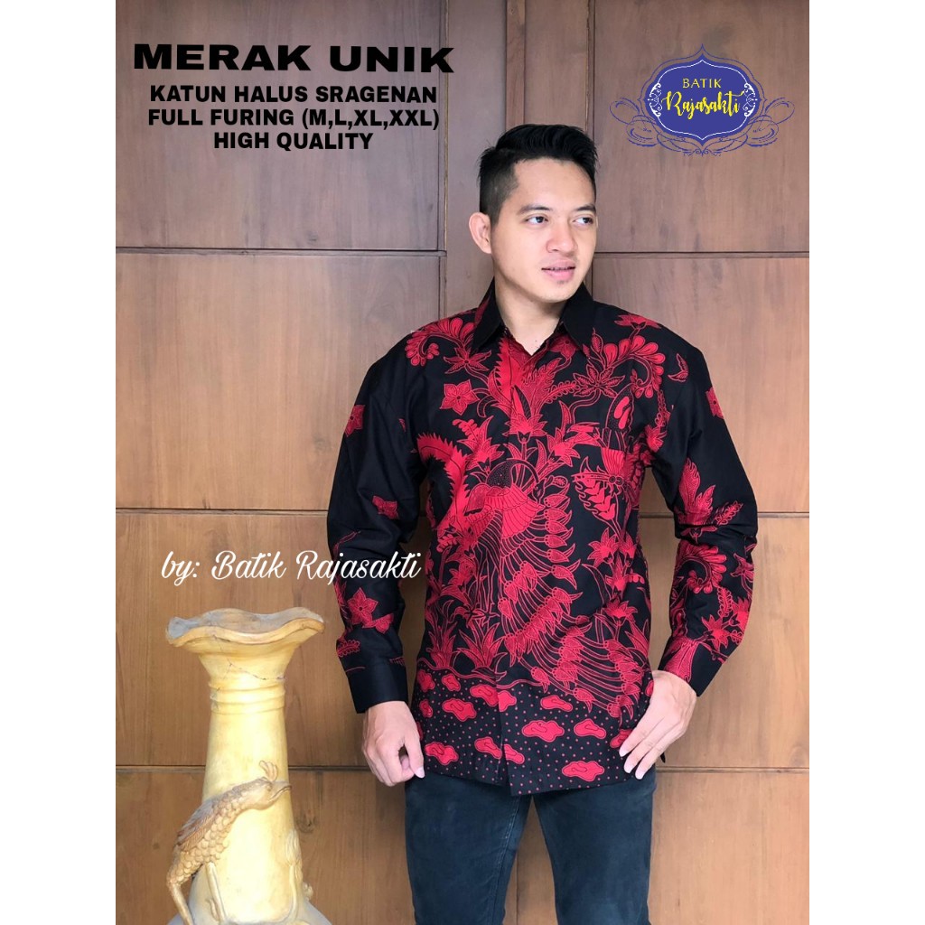 MERAK UNIK Kemeja Batik Pria Lengan Panjang Katun Halus FULL FURING Rajasakti