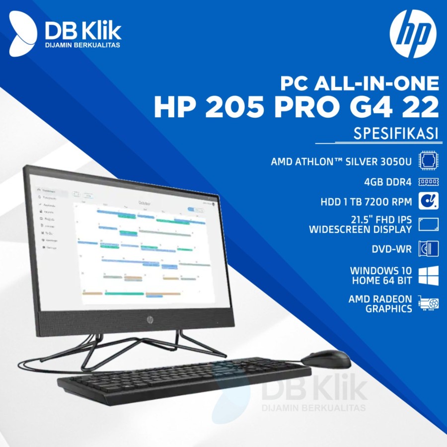 PC AIO HP 205 Pro G4 22 AMD R3-3050U 4GB 1TB DVDRW Windows10 21.5 FHD