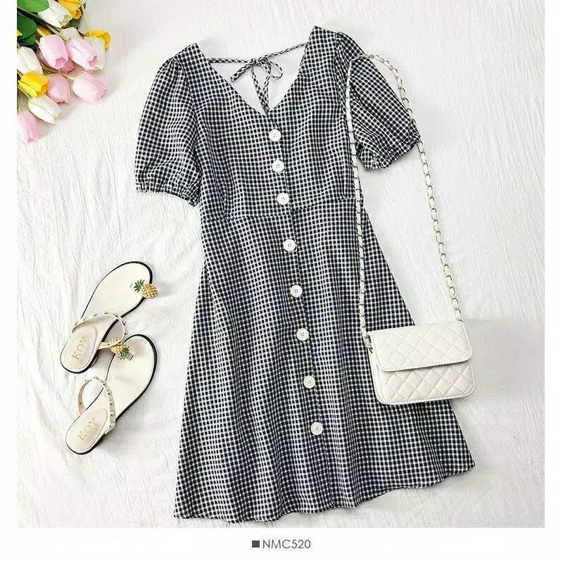 *[RXFK] Dress Summer Square / Dress Motif Kotak / Dress Wanita Terbaru / Dress Korea / Dress