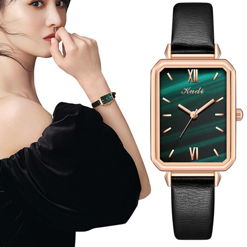 COD Jam Tangan Wanita Kotak Fashion Women Square Dial Leather Watch Casual Quartz Couple Watches