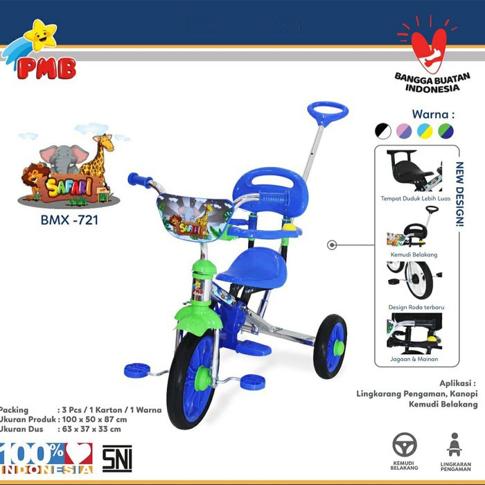 PMB 721 Sepeda BMX Roda Tiga Anak Tricycle Sandaran Pengaman Nikel