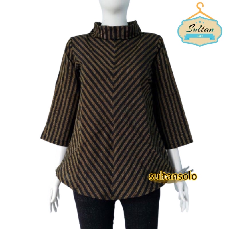 Blus Lurik Tenun Troso Tradisional Turtle Neck Cantik Fashion Wanita Baju Kerja Kantor