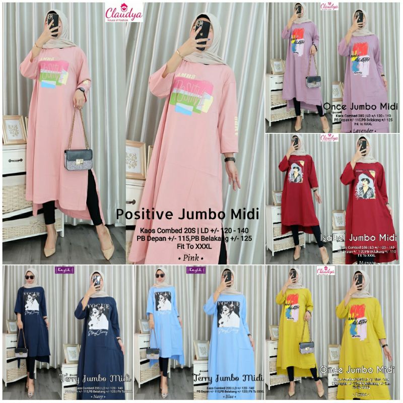 Serba Midi Kaos combed Jumbo by KAYLA CLAUDYA [TERRY / SILENT/ POSITIVE / ISABEL/ ONCE ] atasan midi