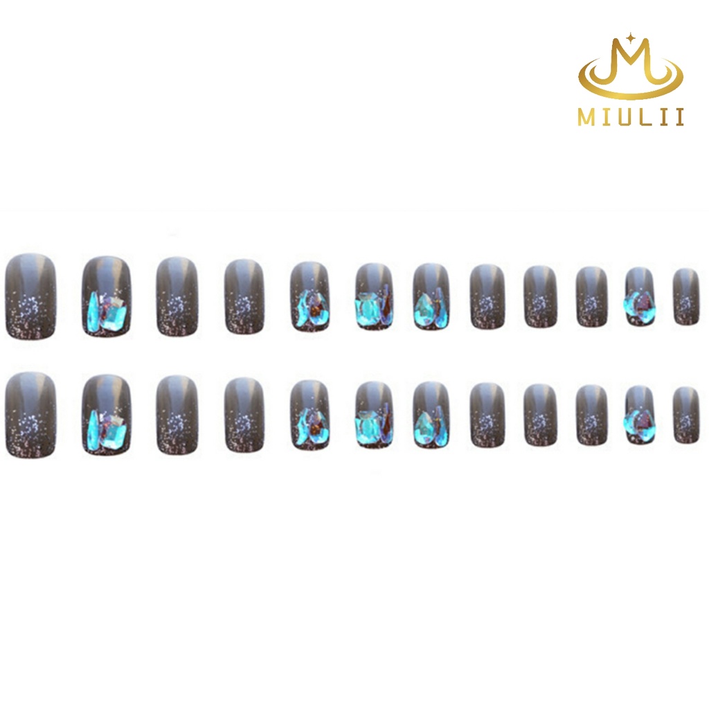 MIULII / KUKU PALSU  A0489  / 24PCS / 3D / NAIL ART / PREMIUM / CUTE / BIRU / FREE LEM JELLY / KUTEK