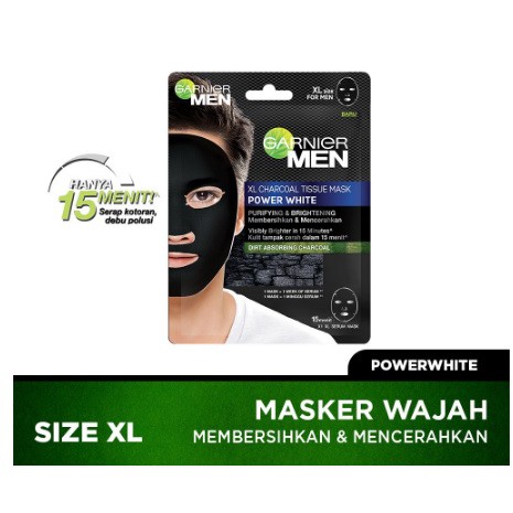 Garnier Men Power White XL Charcoal Tissue Mask (Masker Wajah Pria) - Masker Tisu - BPOM