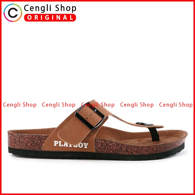 SANDAL JEPIT PLAYBOY PRIA ORIGINAL CASUAL BRANDED ASLI COKLAT PL13