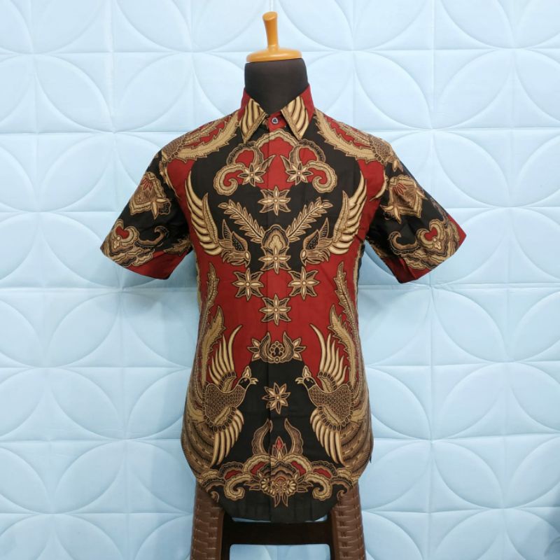 Batik kemeja pria lengan pendek&amp;panjang lapis furing bahan katun halus baturaden reguler KM01