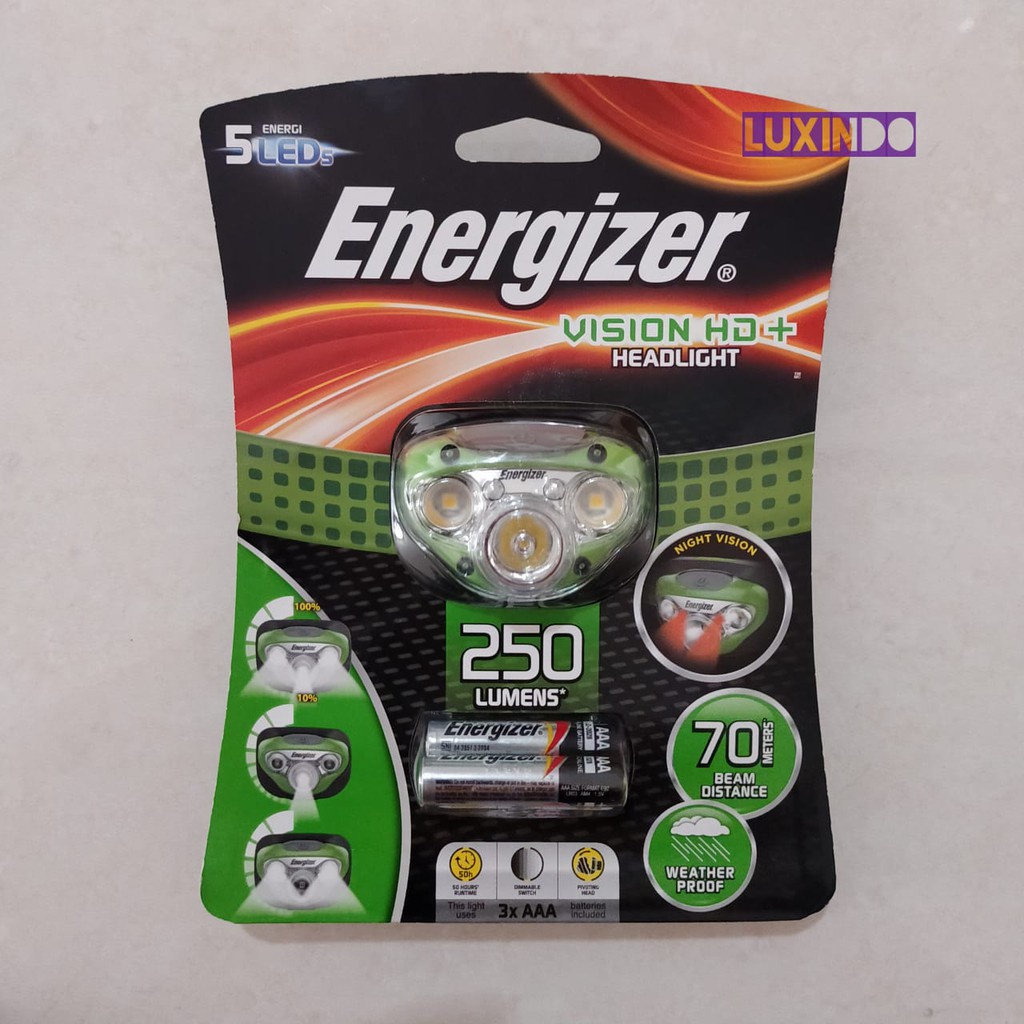 Headlight Energizer Vision HD 250 Lumens 5 LED (Bonus Baterai Energizer AAA 3 pcs) Murah Meriah - BB - BB