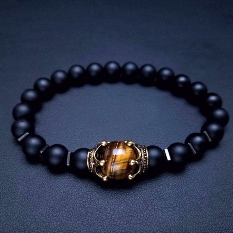 Gelang Manik-Manik Batu Alam Tiger Eye Elastis Untuk Pria / Wanita