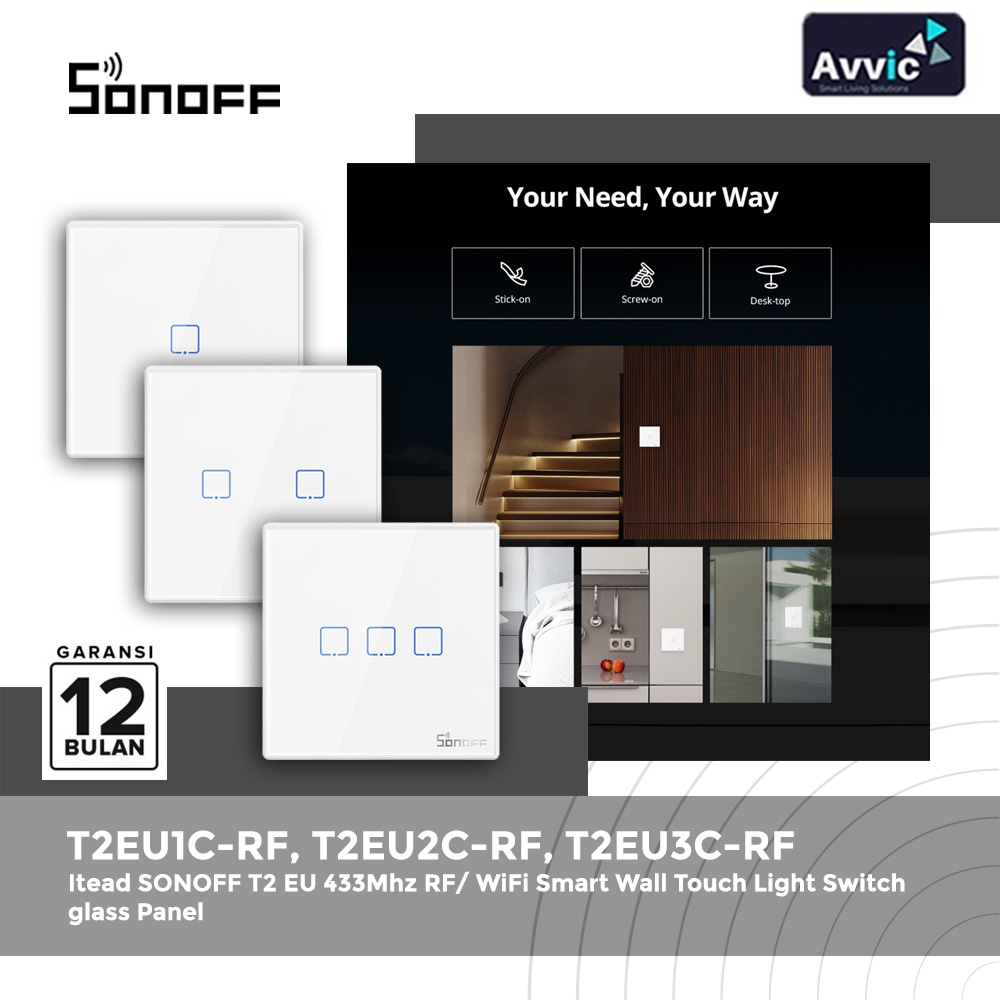 Sonoff Smart Wall Switch Remote T2EU1C/2C/3C RF saklar wireless smart home IOT