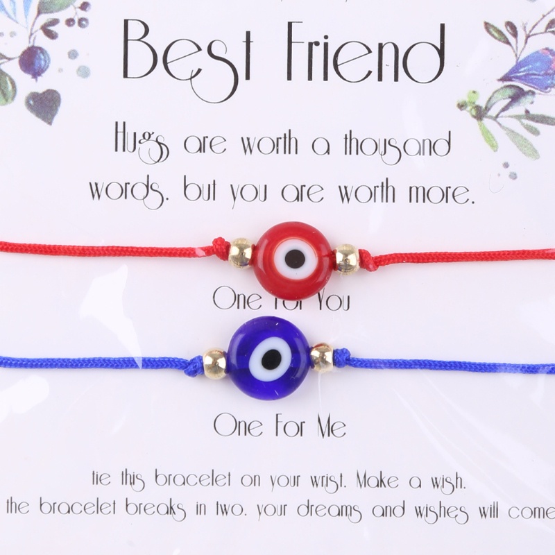 SIY  2Pcs Blue Evil Eye Charm Couple Bracelet Red Blue String Couple Lovers Bracelets Wish Card Fashion Jewelry