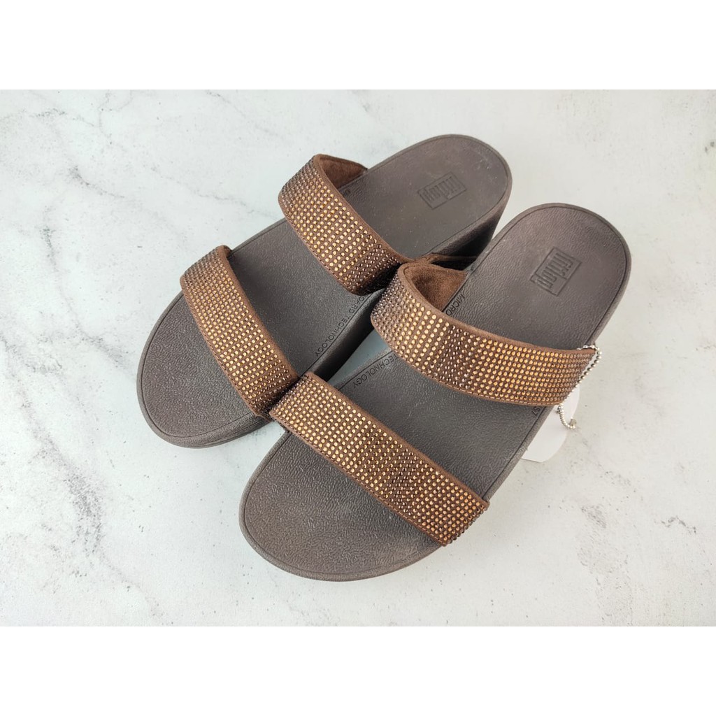 Sendal Wanita Fitflop Lulu Rokit Slide Sandal Wanita Slop Wedges Tinggi 4cm Two Strap Suede Minimalis