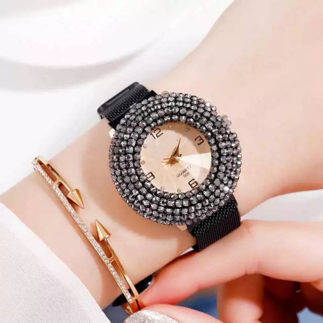 Jam Tangan Wanita Korea Strap Magnet Diyoor Donat Diamond 6 VARIAN WARNA