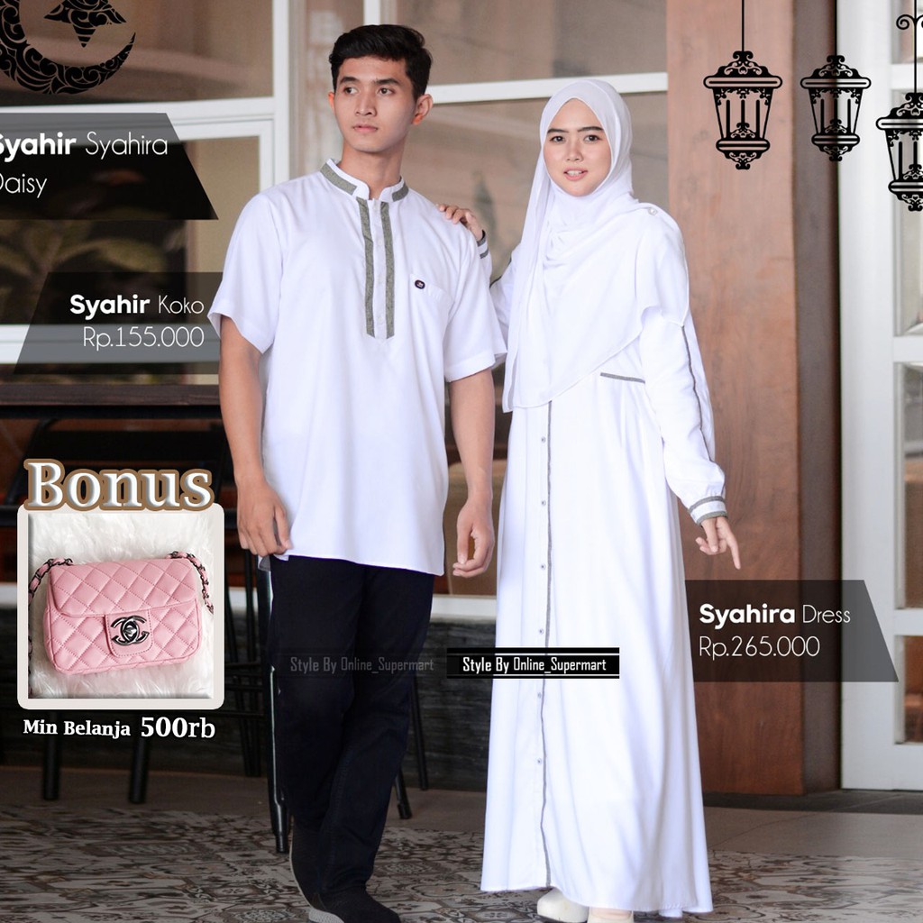 Gamis Couple Putih Baju Pasangan Lebaran 2021