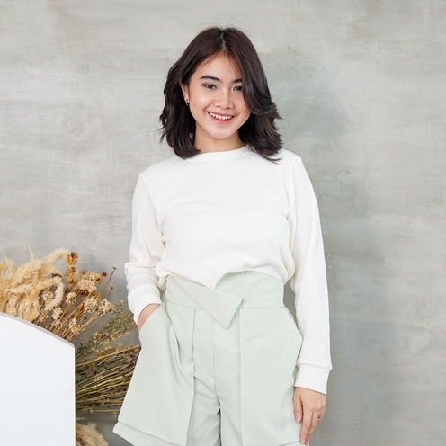 Sweater Waffle Knit Blouse Atasan Wanita Top