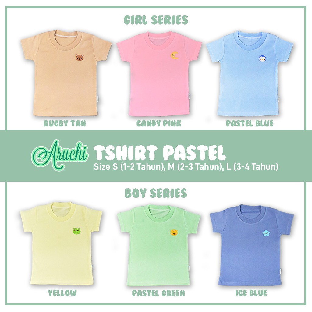 ARUCHI TSHIRT PASTEL GIRL BOY TSHIRT SABLON UNISEX KAOS ANAK PEREMPUAN ANAK LAKI LAKI 1-4 TAHUN