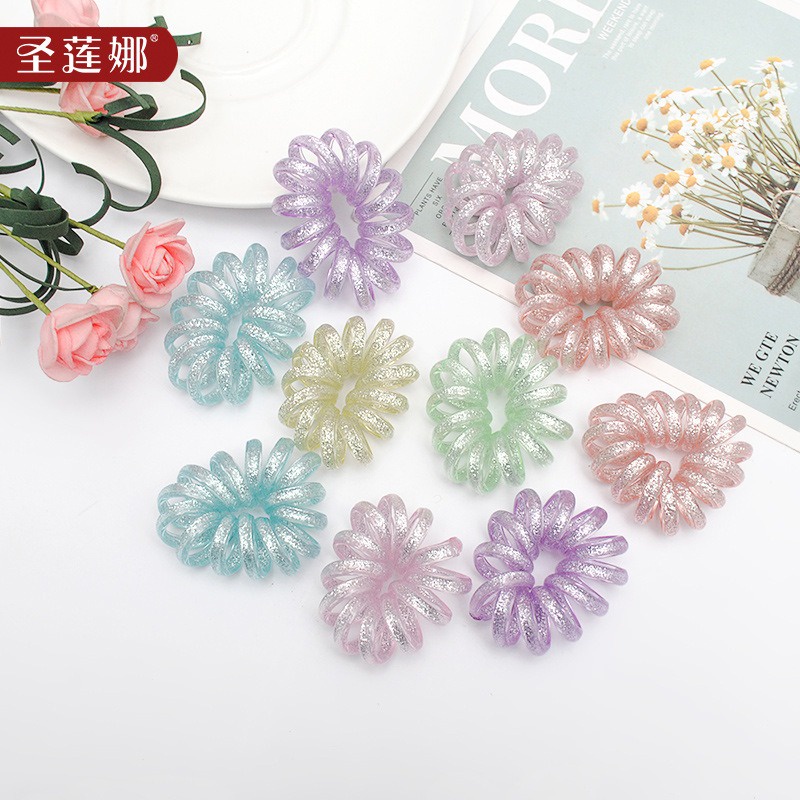 Ikat rambut Spiral Jumbo Tebal Kuncir Rambut Kabel Telepon Karet Rambut Kilap Glitter Spiral Hair Ties-8