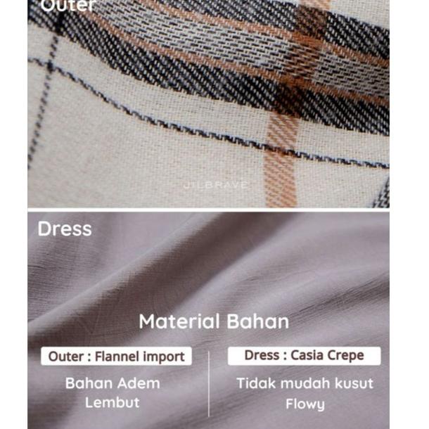 [KODE H0037] WENDY DRESS JILBRAVE | Gamis Syari Kekinian dengan Outer Katun Flanel Import Motif Kota