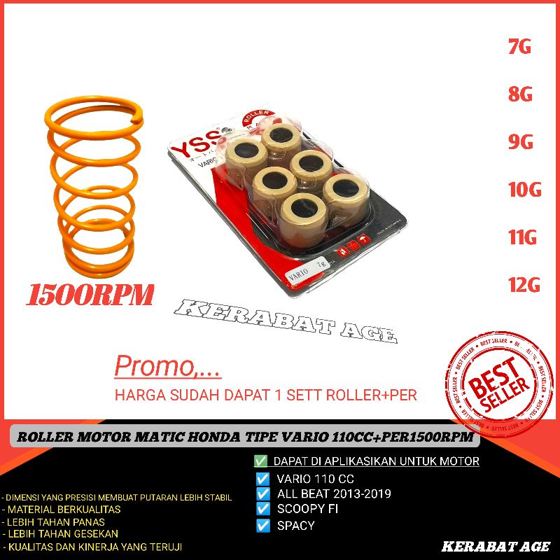 ROLLER ROLER PLUS PER CVT RACING 1500 RPM BEAT FI ESP VARIO 110 KARBU