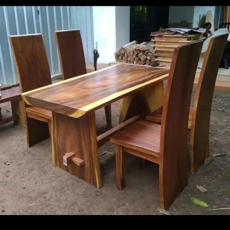 Meja makan 4 kursi kayu trembesi panjang 150 cm