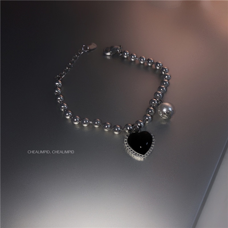 Black Love Pearl Bracelet Accessories Retro Simple  Hip-hop