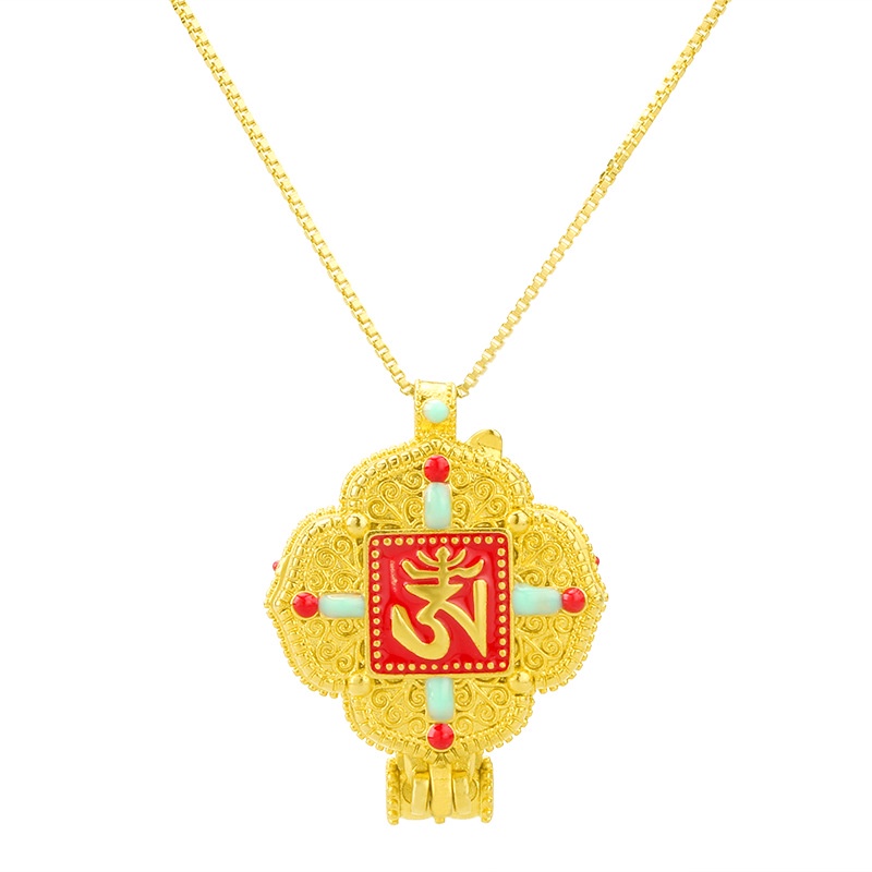 National Kalung Rantai 916 Dengan Liontin Patung Buddha Tibet Etnik Warna Emas Untuk Pria / Wanita