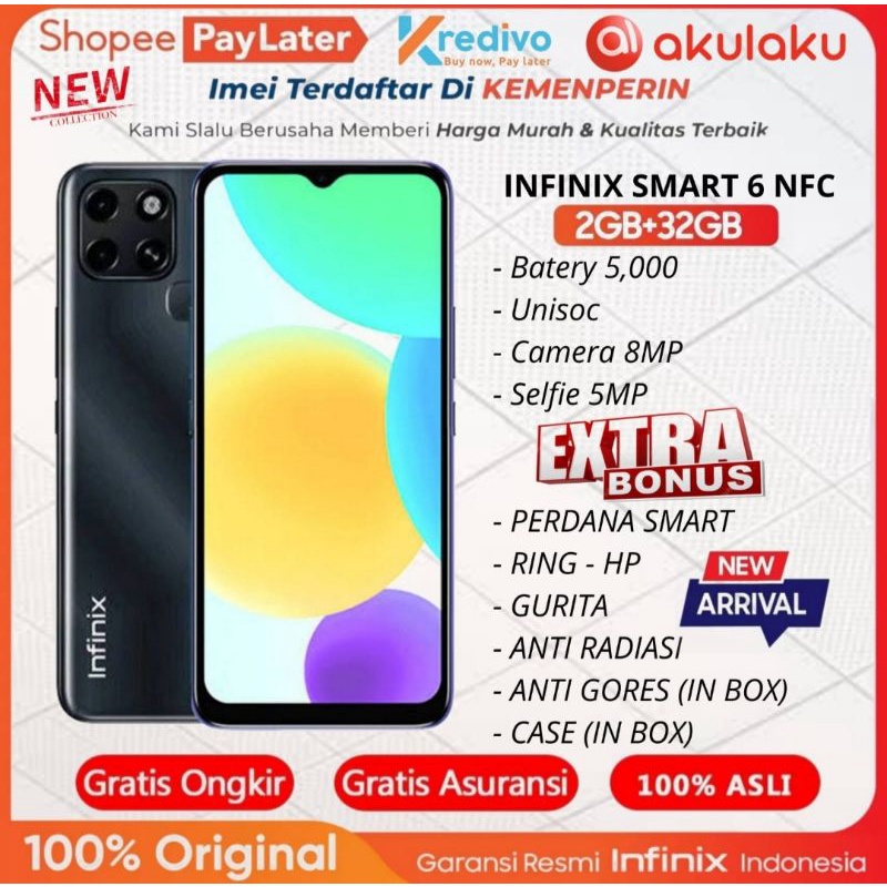 Infinix Smart 6 NFC Ram 2GB Rom 32GB 2/32 Ram 3GB Rom 64gb 3/64 Garansi Resmi Infinix