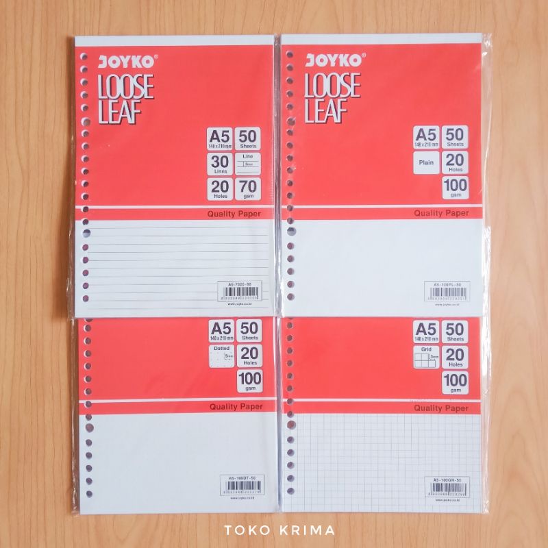

Loose Leaf Joyko A5 Kertas File Isi Binder Refill Grid Dot Garis Polos