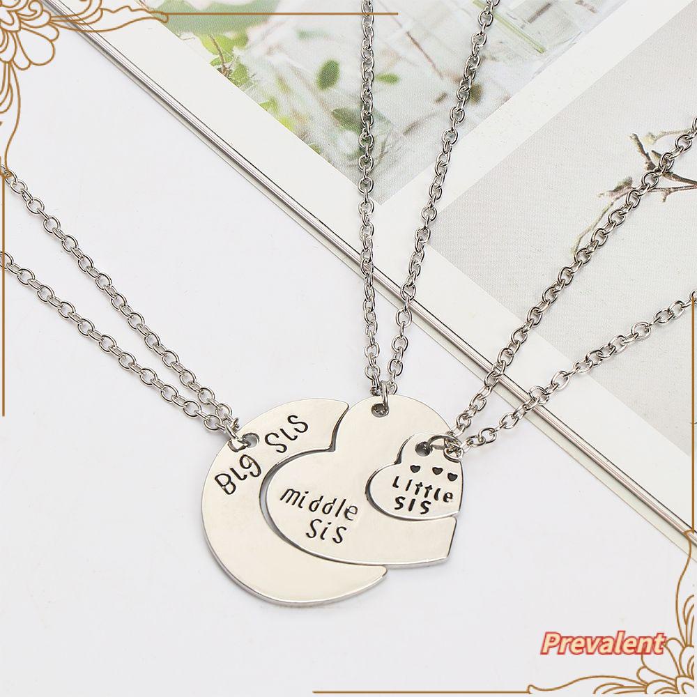 3pcs / Set Kalung Rantai Dengan Liontin Bentuk Hati Motif Tulisan Big Sis Untuk Saudara Perempuan