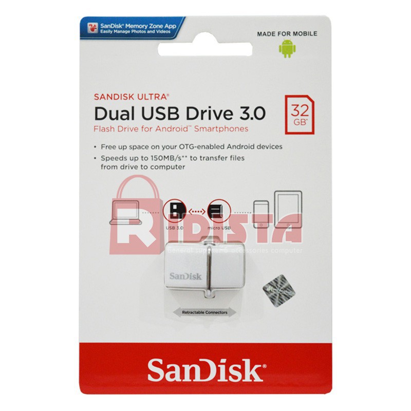 Sandisk Flashdisk OTG Ultra Dual USB Drive 3.0 32GB - Putih