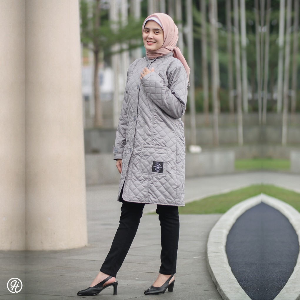 Cardigan Panjang Fashion Muslim Hijacket Belva Cloudgrey Size L XL XXL Kardigan Polos Wanita-3