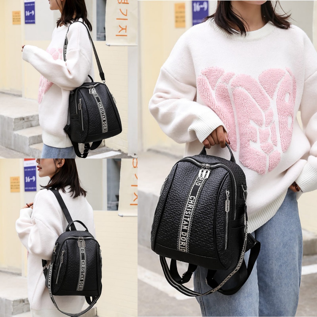 TAS RANSEL KULIT WANITA BACKPACK HITAM LEVITA BATAM TA554B5 IMPORT PUNGGUNG CEWEK GENDONG SEKOLAH KULIAH KERJA KOREA BRANDED FASHION PREMIUM