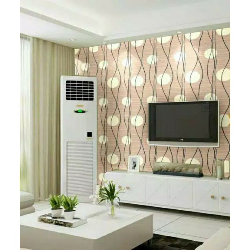 Wallpaper Dinding Motif Garis Polkadot Krem 10m x 45cm