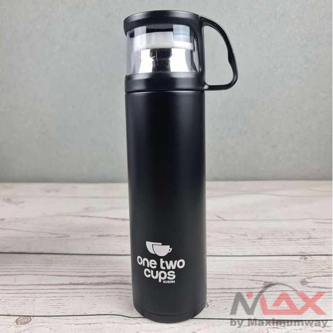 Botol Thermos termos One Two Cups Botol Minum Thermos with Cup Head 500ml - SUS304 Warna Hitam