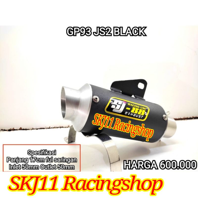 DISKON 3% Slincer Silincer Knalpot Racing SJ88 GP93 JS2 Black Hitam Panjang 17 cm Full Saringan Inlet Outlet 50 mm