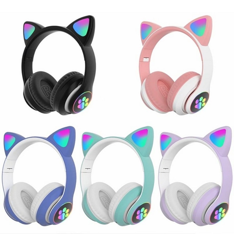 B39 STN28 Headset Anak Motif Kuping Kucing Bando Model Telinga / Handphone Bluetooth READY HITAM