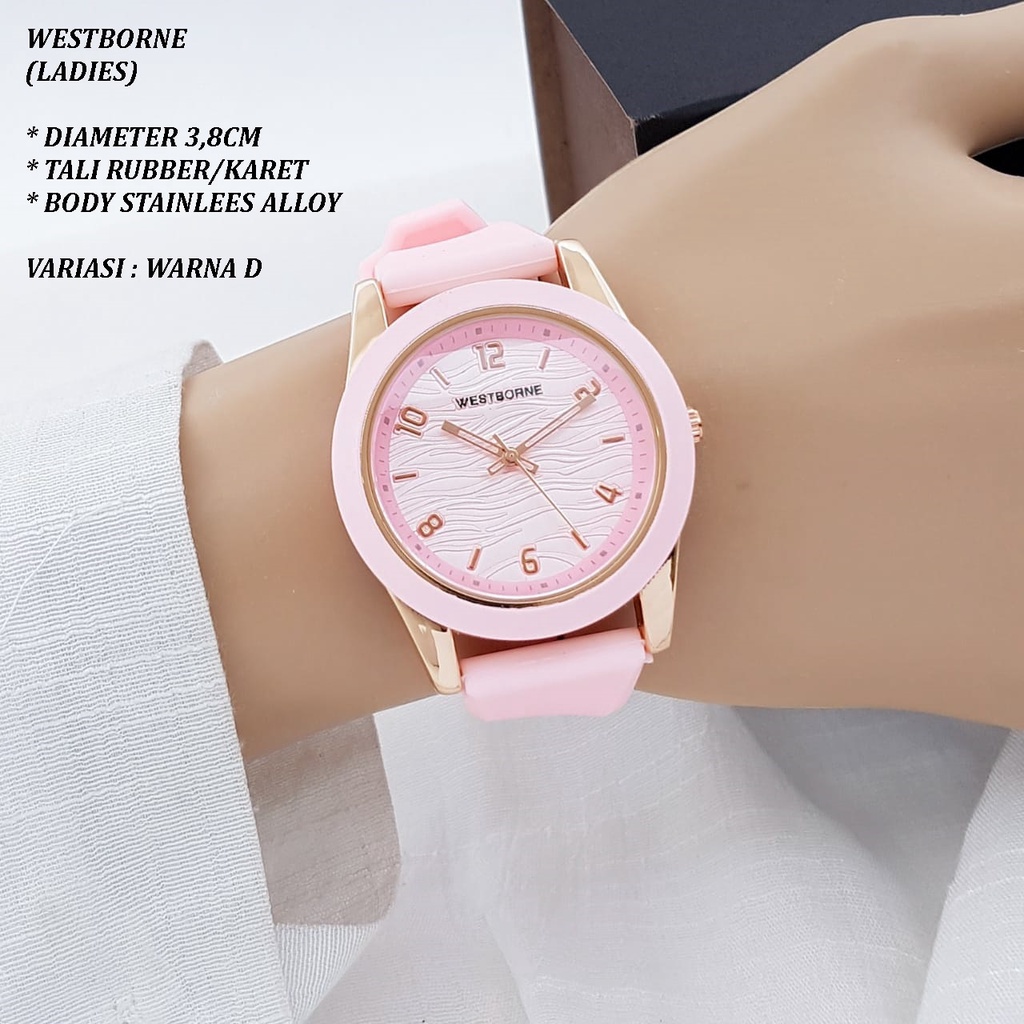 (BISA COD) JAM TANGAN WANITA WESTBORNE 1102 TALI RUBBER BODY BULAT POLOS