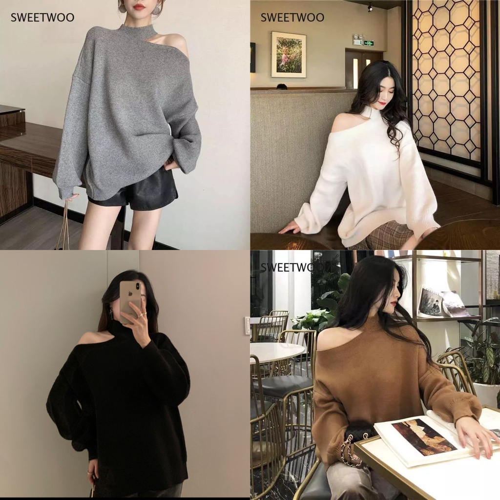 GIGI SHOULDER SLIT KNIT BLOUSE  | ATASAN RAJUT WANITA MODEL SABRINA (HD)