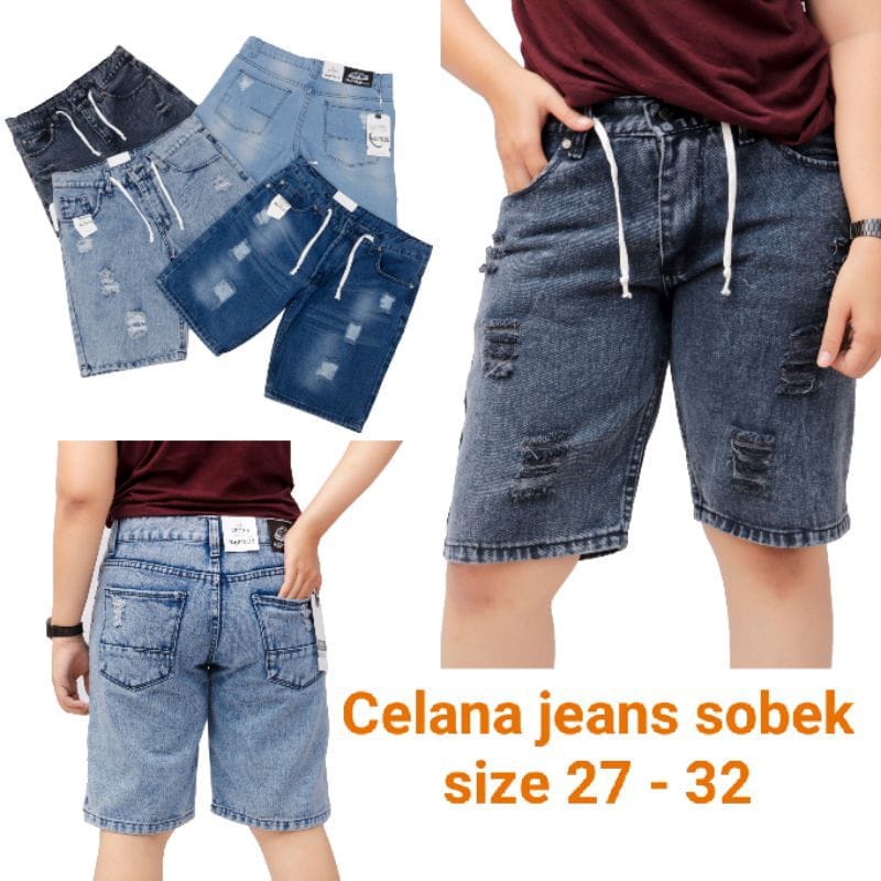 [Bisa COD]Celana Jeans Pendek Sobek Pria Wisker Jeans Pendek Ripped Robek Pria Premium Distro New